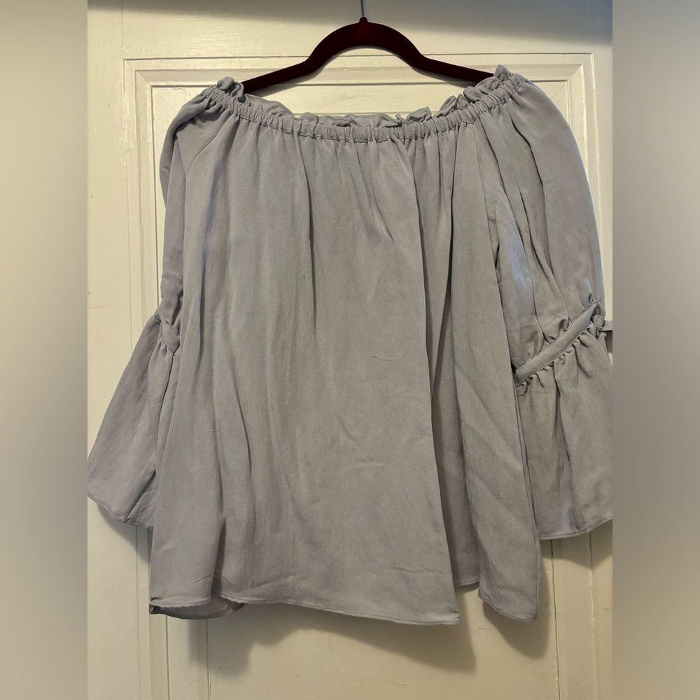 NWT XL Anthropologie Maeve Aden Off the shoulder top hazy blue Easy Vacay Cruise - Picture 7 of 7